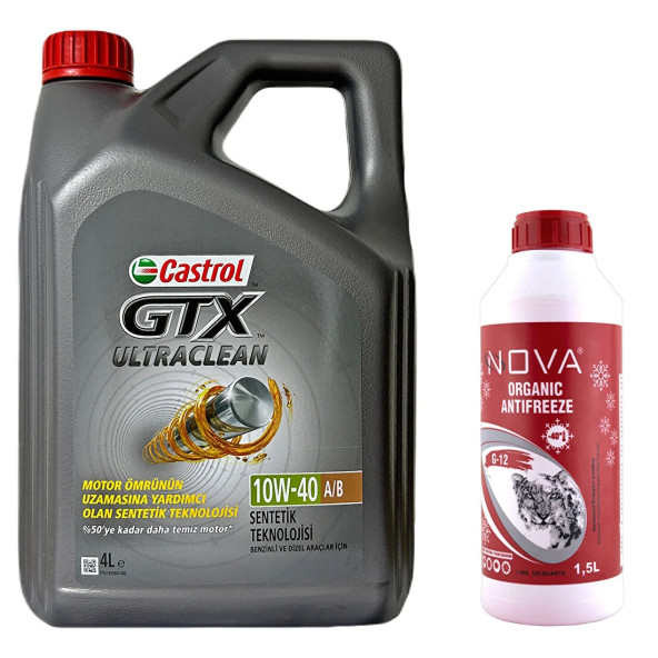 Castrol GTX 10W-40 Motor Yağı 4 Litre + Kırmızı Antifriz 1.5 Lt