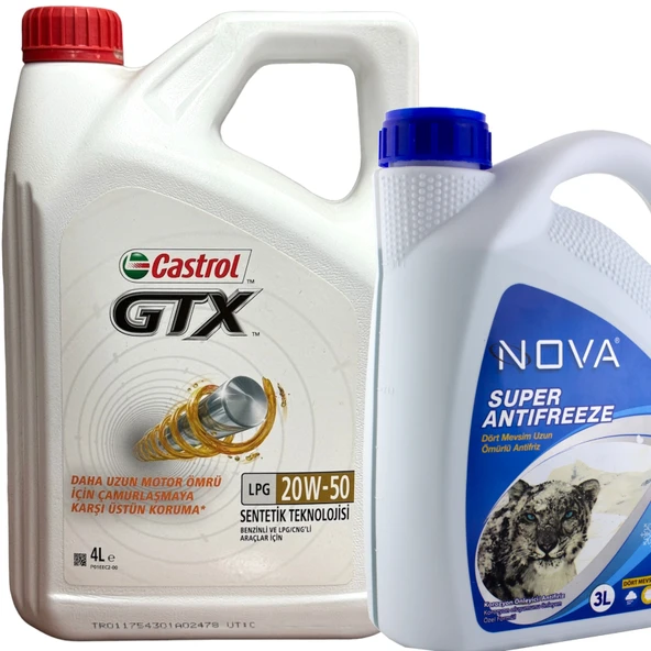 Castrol GTX LPG 20W-50 Sentetik Motor Yağı 4 Litre + Yeşil Antifriz 3 L