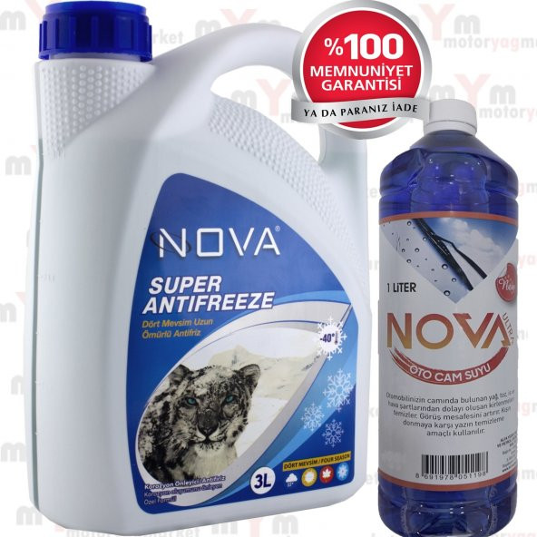 Nova ULTRA -40 Derece 3 Litre Yeşil Antifriz +Cam Suyu Hediye