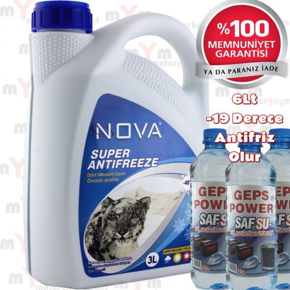 Nova ULTRA -40 Derece 3 Litre Yeşil Antifriz + 3Lt Saf Su