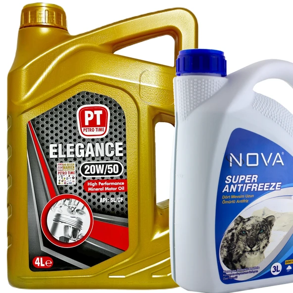 Petro Time 20W-50 Mineral Motor Yağı 4 Litre + Yeşil Antifriz 3 LT