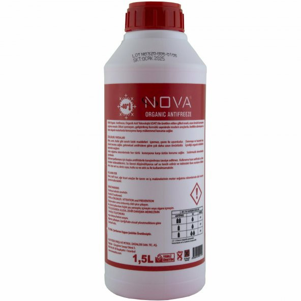 Nova -40 Derece Organik Kırmızı G12 Antifriz 1.5Litre x12