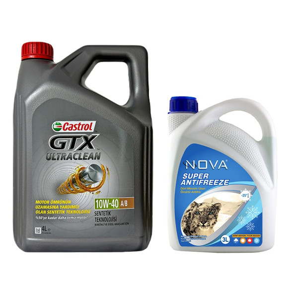 Castrol GTX 10W-40 Sentetik Motor Yağı 4 Litre + Yeşil Antifriz 3 L