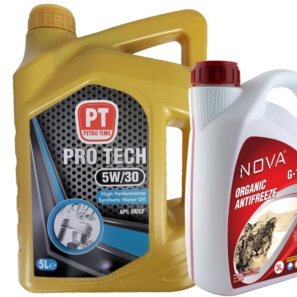 Petro Time 5W-30 Sentetik Motor Yağı 5 Litre + Kırmızı Antifriz 3 L