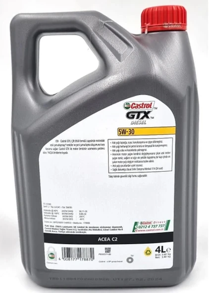 Castrol GTX Diesel 5W-30  ACEA C2 Motor Yağı 4 Litre + Cam Sabunu 80 ML - 2
