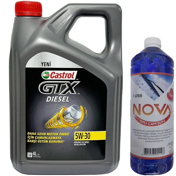 Castrol GTX Diesel 5W-30  ACEA C2 Motor Yağı 4 Litre + Cam Suyu 1 L