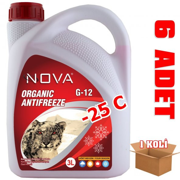 Nova -25 Derece Organik Kırmızı Antifriz 3 Litre (6 ADET)