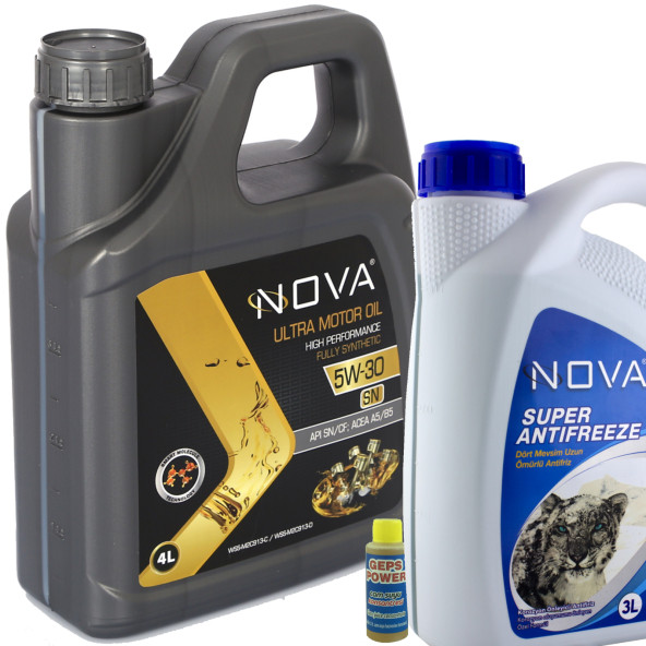 Nova SN 5W-30 4 Litre Motor Yağı Benzin, Lpg, Dizel + 3 L Yeşil Antifriz