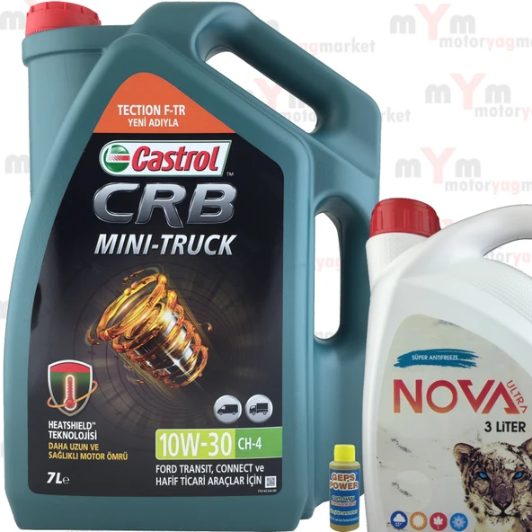 CASTROL Crb Mini-Truck 10W-30 Motor Yağı 7 Litre + Kırmızı Antifriz 3 L