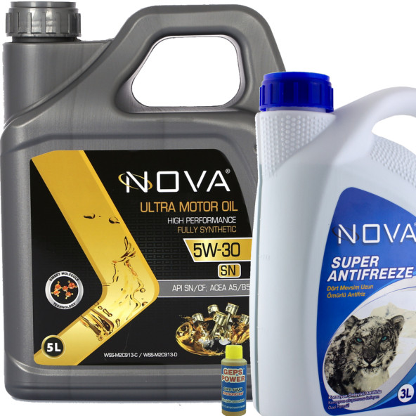 Nova 5W-30 5 Litre Tam Sentetik Motor Yağı +3LT Yeşil Antifriz