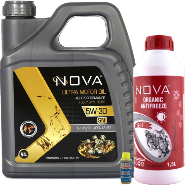 Nova SN 5W-30 5 Litre Tam Sentetik Motor Yağı +1,5L Kırmızı Antifriz