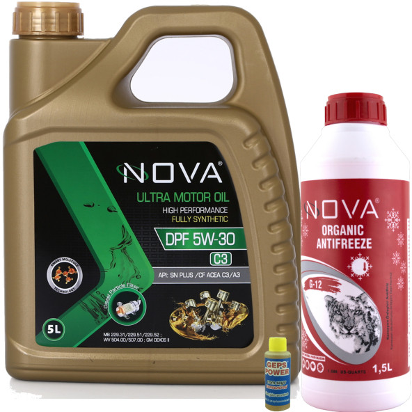 Nova C3 5W-30 5 Litre Tam Sentetik Motor Yağı + 1,5 L Kırmızı Antifriz
