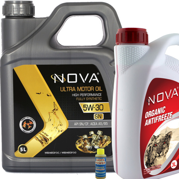Nova SN 5W-30 5 Litre Tam Sentetik Motor Yağı +3LT Kırmızı Antifriz