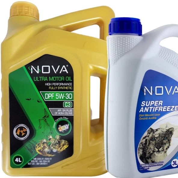 Nova DPF C3 5W-30 4 Litre Tam Sentetik Motor Yağı + 3 L Yeşil Antifriz