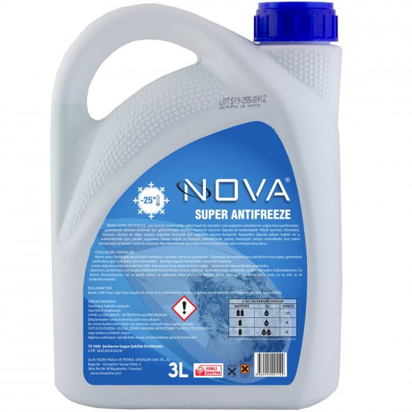 Nova ULTRA -25 Derece 3 Litre Yeşil Antifriz (6 ADET = 1 KOLİ) - 2