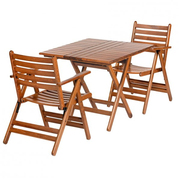 London Atina Katlanır Ahşap Bahçe Balkon Seti: 60x60 Masa + 2 Sandalye Takım