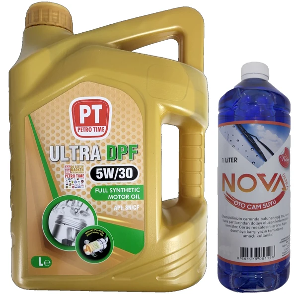 Petro Time Ultra Dpf 5W-30 Tam Sentetik Motor Yağı 5 Litre + Cam Suyu 1 L