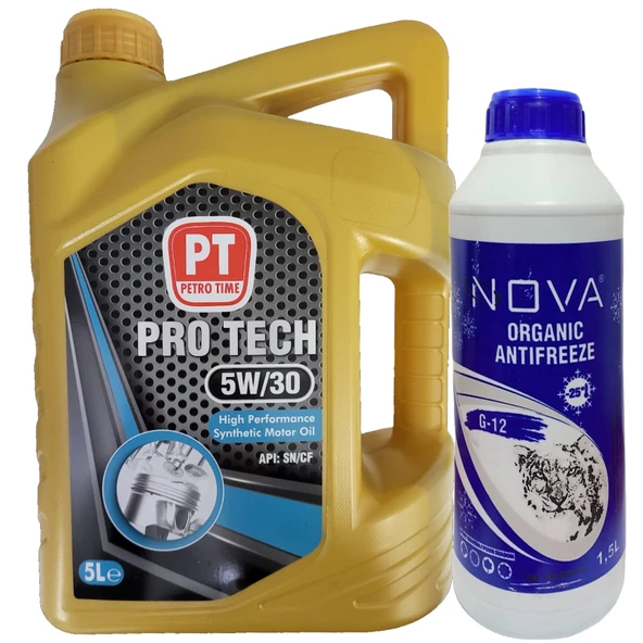Petro Time 5W-30 Sentetik Motor Yağı 5 Litre + Yeşil Antifriz 1,5 L