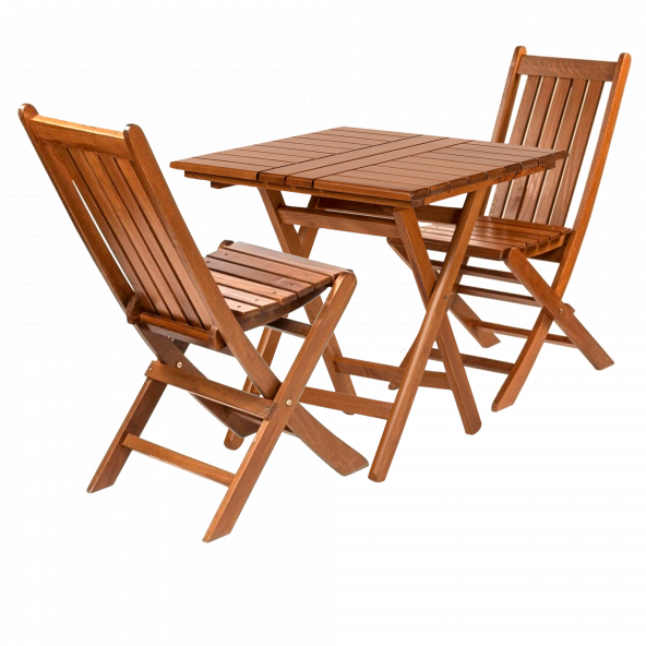 Acropol Atina Ahşap Bahçe Takımı, Katlanır Balkon Set: 80x80 Masa + 2 Sandalye-