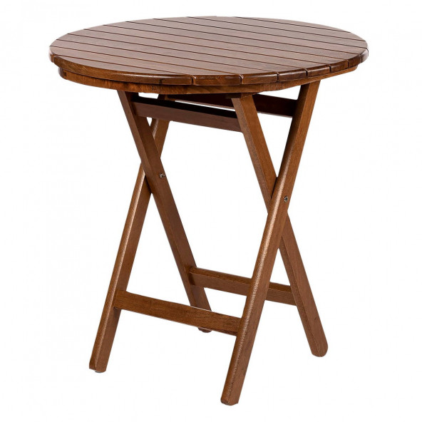 Antalya Ahşap Bahçe Balkon Takımı: 90 cm Yuvarlak Masa + 2 Minderli Sandalye - Katlanır  Set - 2