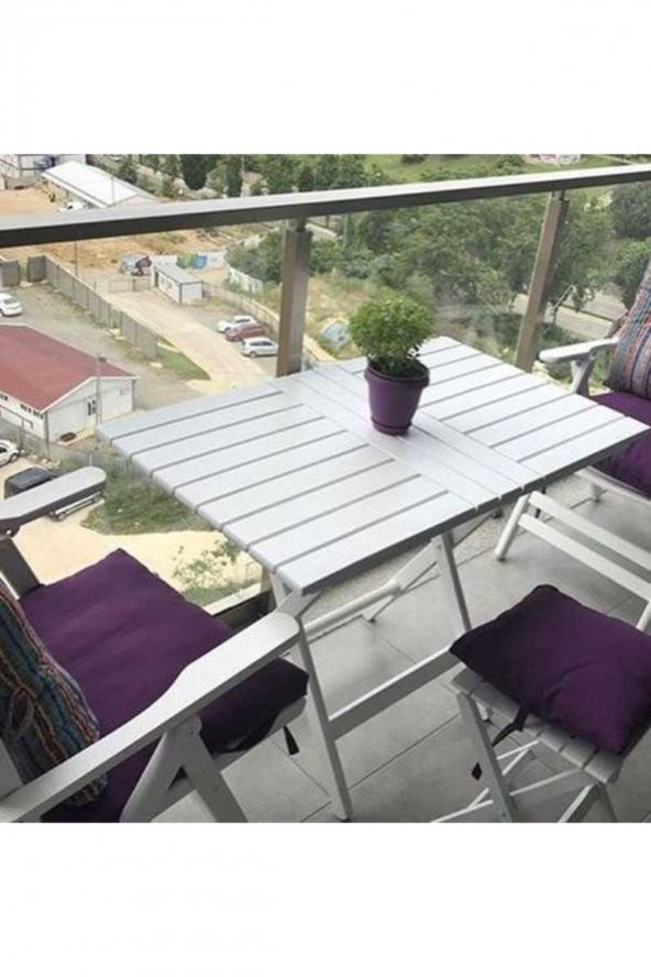 Atina Balkon Masası 60x80 Beyaz -Ahşap Bahçe Masası - Katlanır Portatif Masa