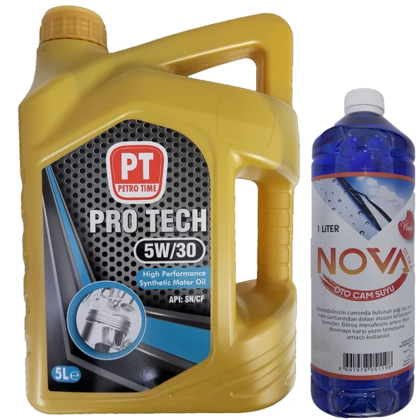 Petro Time 5W-30 Sentetik Motor Yağı 5 Litre + Cam Suyu 1 L