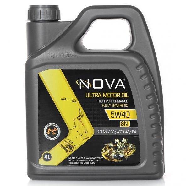 Nova 5W-40 4 Litre Tam Sentetik Motor Yağı API: SN, ACEA A3-B4