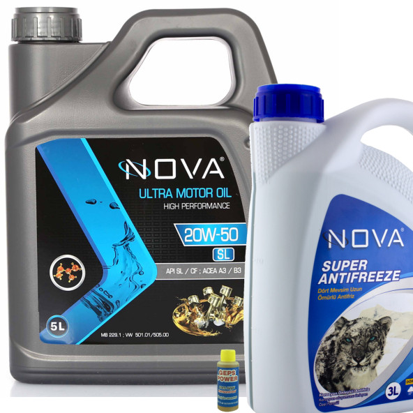 Nova 20W-50 5 Litre Motor Yağı Benzin, Lpg, Dizel + 3L Yeşil Antifriz