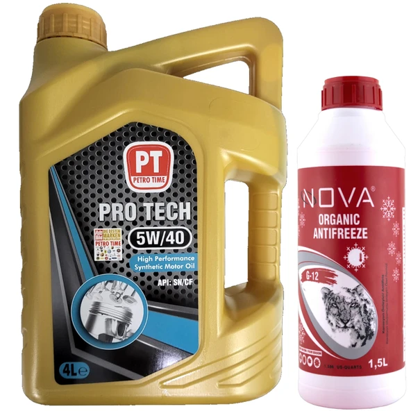 Petro Time 5W-40 Sentetik Motor Yağı 4 Litre + K. Antifriz 1,5 L