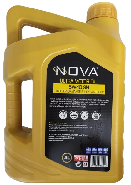 Nova 5W-40 4 Litre Tam Sentetik Motor Yağı API: SN, ACEA A3-B4 - 2
