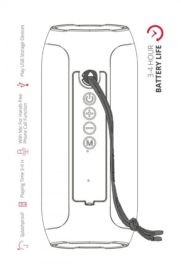 WRX01 90 dB SD Kart Aux Usb Girişli Kırmızı Kablosuz Bluetooth Speaker Hoparlör Ses Bombası FM Radyo - 2