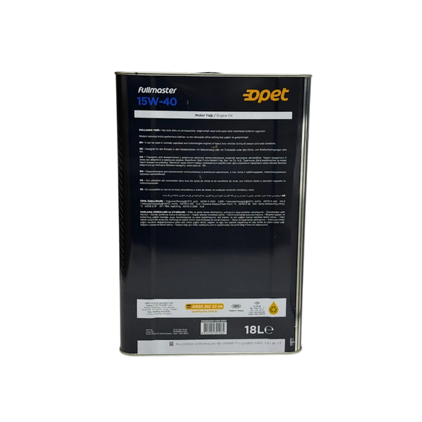 Opet Fullmaster 15w40 18L Teneke Motor Yağı API CF-4/CF - Resim 2