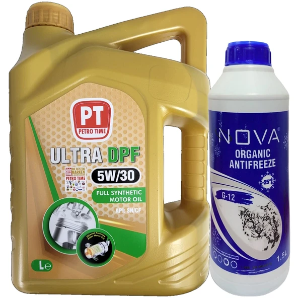 Petro Time Ultra Dpf 5W-30 Tam Sentetik Motor Yağı 5 Litre + Yeşil Antifriz 1,5 L