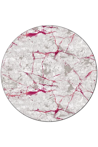 Frenda Home Mermer Desen Deri Taban Yuvarlak Halı  PEMBE 120X120