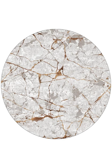 Frenda Home Mermer Desen Deri Taban Yuvarlak Halı  KAHVE 140x140