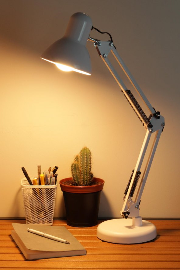 Masa Lambası Akrobat Yaylı Metal 360° Açılı Ayarlanabilir Hareketli Çalışma Masası Lambası Beyaz - 6