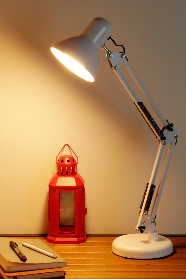 Masa Lambası Akrobat Yaylı Metal 360° Açılı Ayarlanabilir Hareketli Çalışma Masası Lambası Beyaz - 8