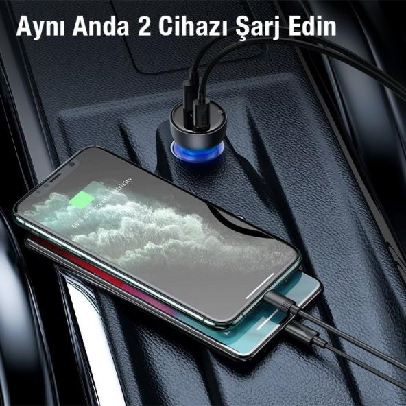 Baseus QC+PPS Dual Dijital Göstergeli 65W Araç Şarj Cihazı Araç Çakmaklık Şarjı - 2