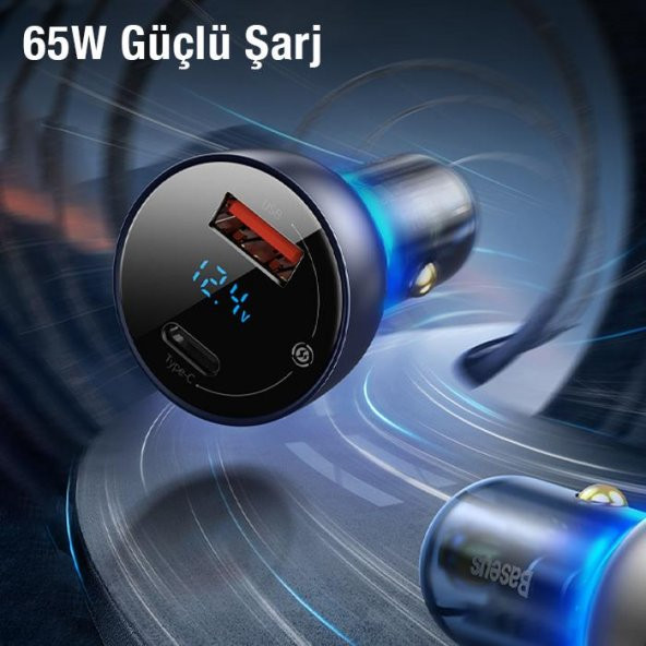 Baseus QC+PPS Dual Dijital Göstergeli 65W Araç Şarj Cihazı Araç Çakmaklık Şarjı - 3