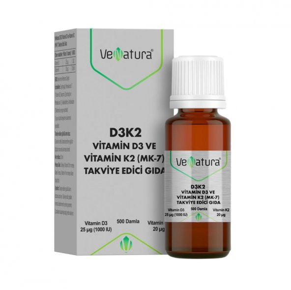 Venatura Vitamin D3 K2 (Menakuinon 7) Damla 20 Ml