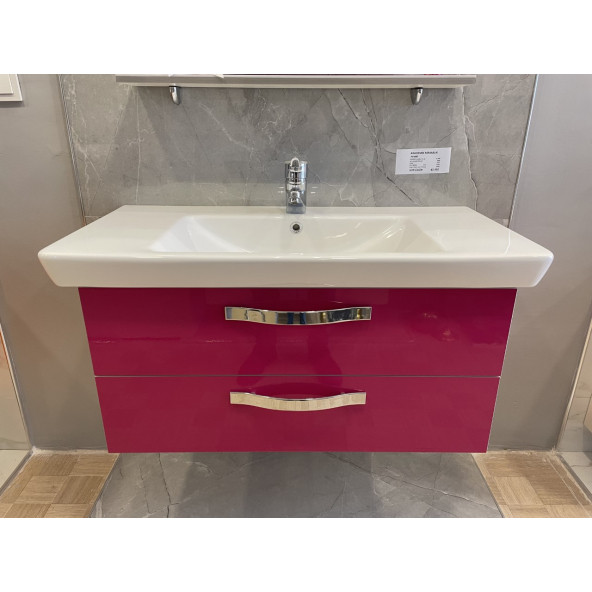 95 Cm Pembe Renk Raylı Banyo Dolabı Komple Takım Montaja Hazır - 4