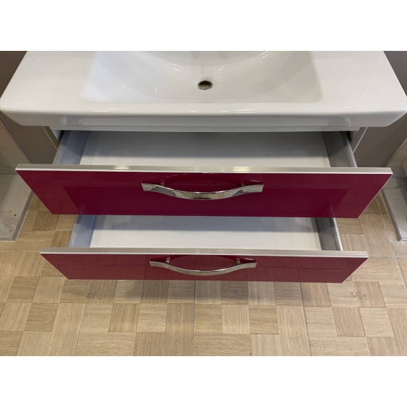 95 Cm Pembe Renk Raylı Banyo Dolabı Komple Takım Montaja Hazır - 5