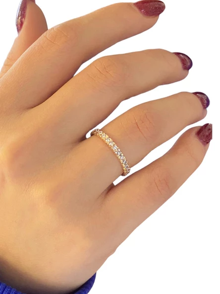 Tek Sıra Tamtur Zirkon Taşlı 14 Ayar Rose Altın Yüzük - Resim 2