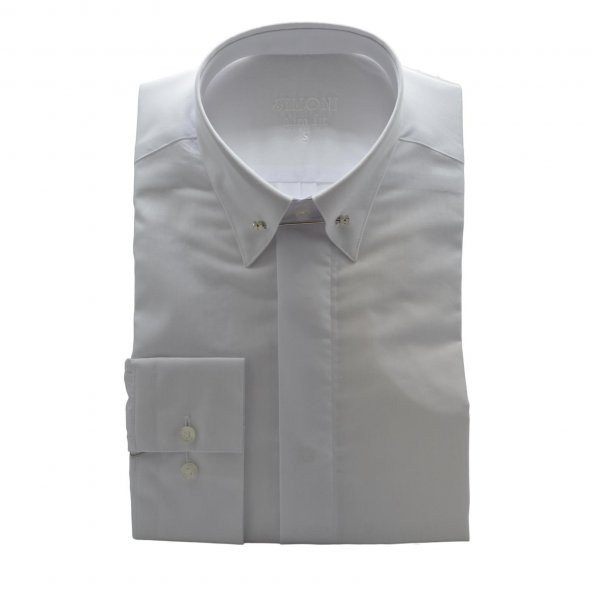 Erkek Slim Fit İğne Yaka Gömlek Uzun Kol S501022-09-WHITE