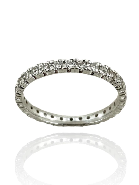 Tek Sıra Tamtur Zirkon Taşlı 14 Ayar Beyaz Altın Yüzük - Resim 2