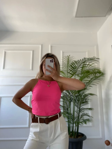 Kadın Pembe Halter Yaka Crop - Resim 3