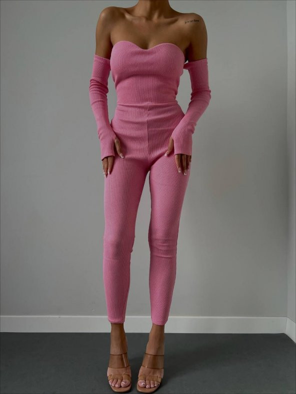 GÖĞÜS DESTEKLİ KOLLUKLU PEMBE KAŞKORSE TULUM