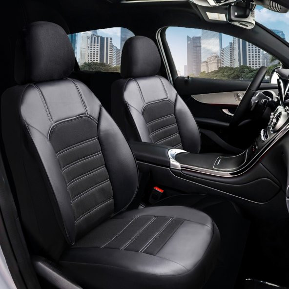 Z&C MAXTECH Peugeot 307 Deri Detaylı Özel Tasarım Oto Koltuk Kılıfı Seti BLACK