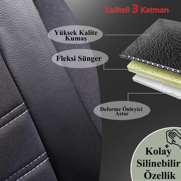 Z&C MAXTECH Fiat Egea Deri Detaylı Özel Tasarım Oto Koltuk Kılıfı Seti MAXY SB - 5