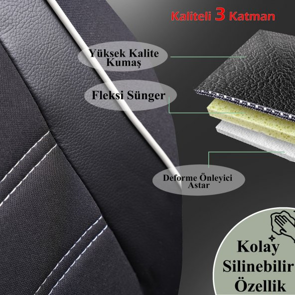 Z&C MAXTECH Ford Fiesta Eski Kasa Deri Detaylı Özel Tasarım Oto Koltuk Kılıfı Seti SMART SB - Resim 4